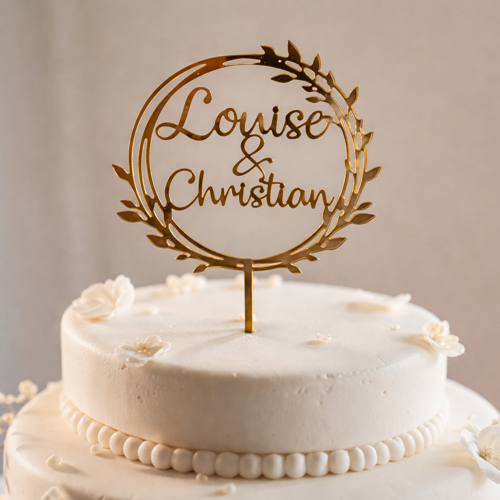 Caketopper med navn i krans