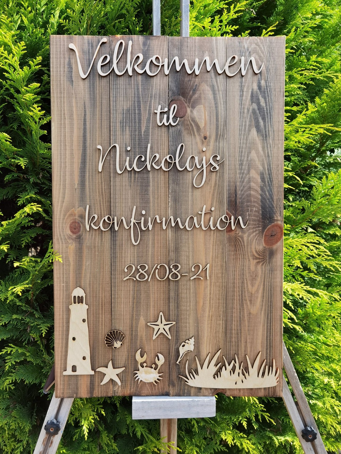 Velkomstskilte, træskilte, bryllup, fest, barnedåb, navngivning, Renata's wood work