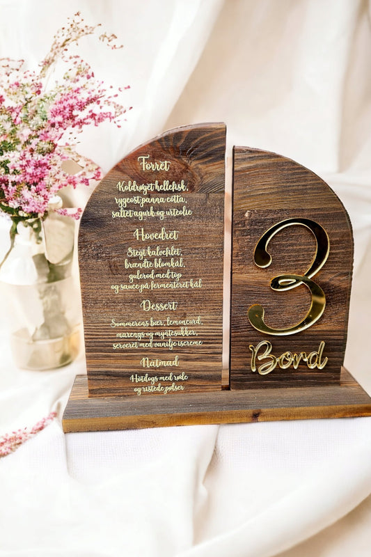 Bordnummer/menu rustik+guldspejl - Renata's Wood Work
