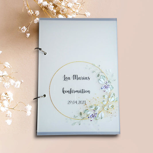 Gæstebog - guld med lilla - Renata's Wood Work