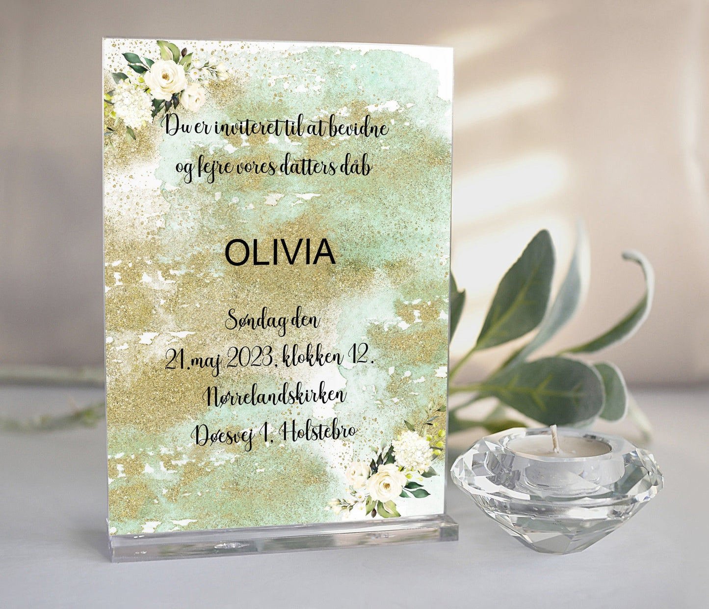 Invitation *Guld & hvide roser - Renata's Wood Work