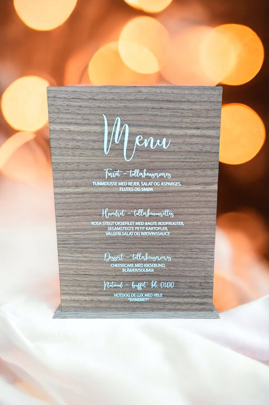 Velkomstskilte, træskilte, bryllup, fest, barnedåb, navngivning, Renata's wood work, Tidsplan. konfirmation,menukort