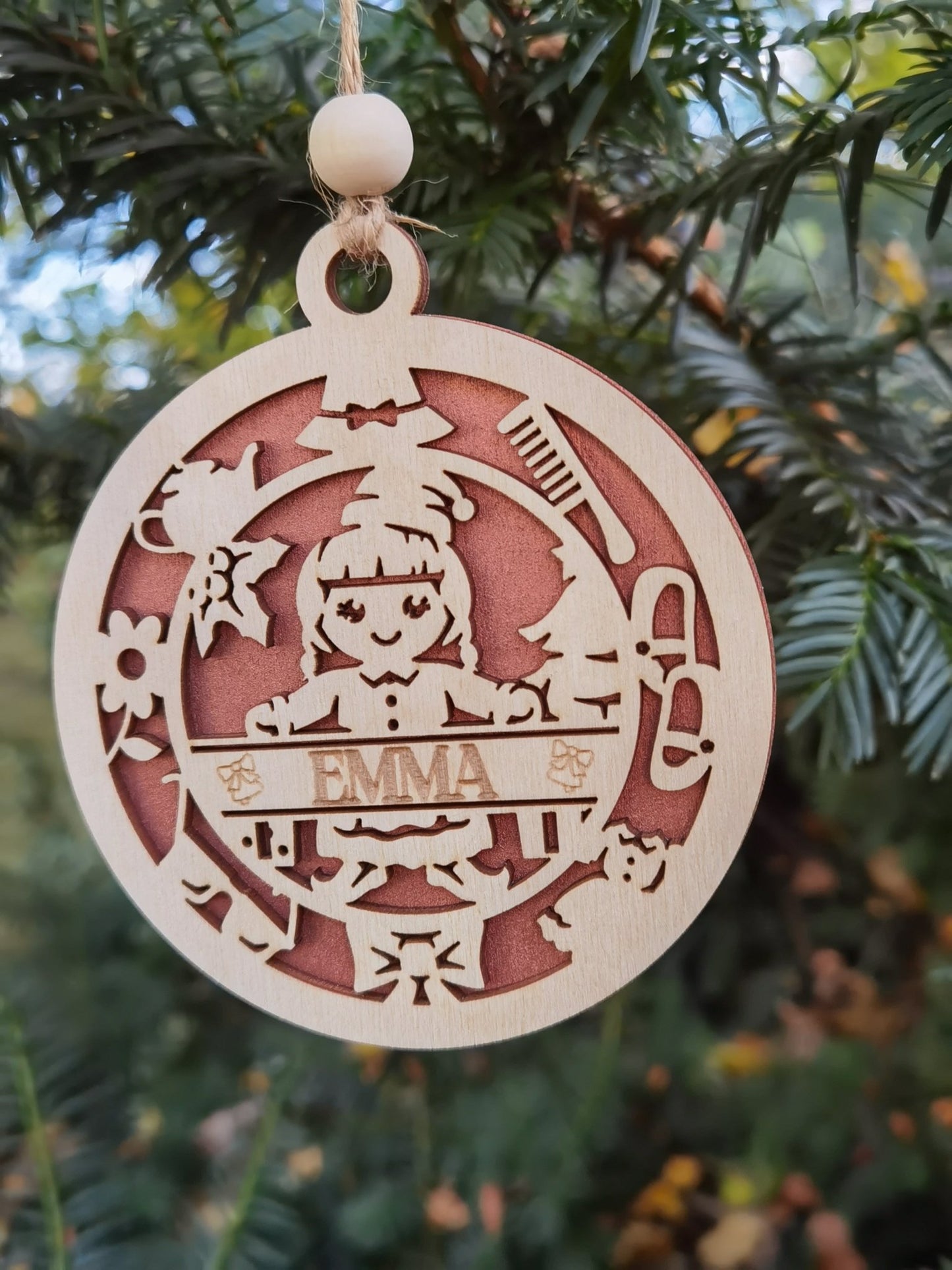 Julekugle, Juledekor,Julepynt, Børnene, barnedåb, navngivning, Renata's wood work, jul, kæledyr