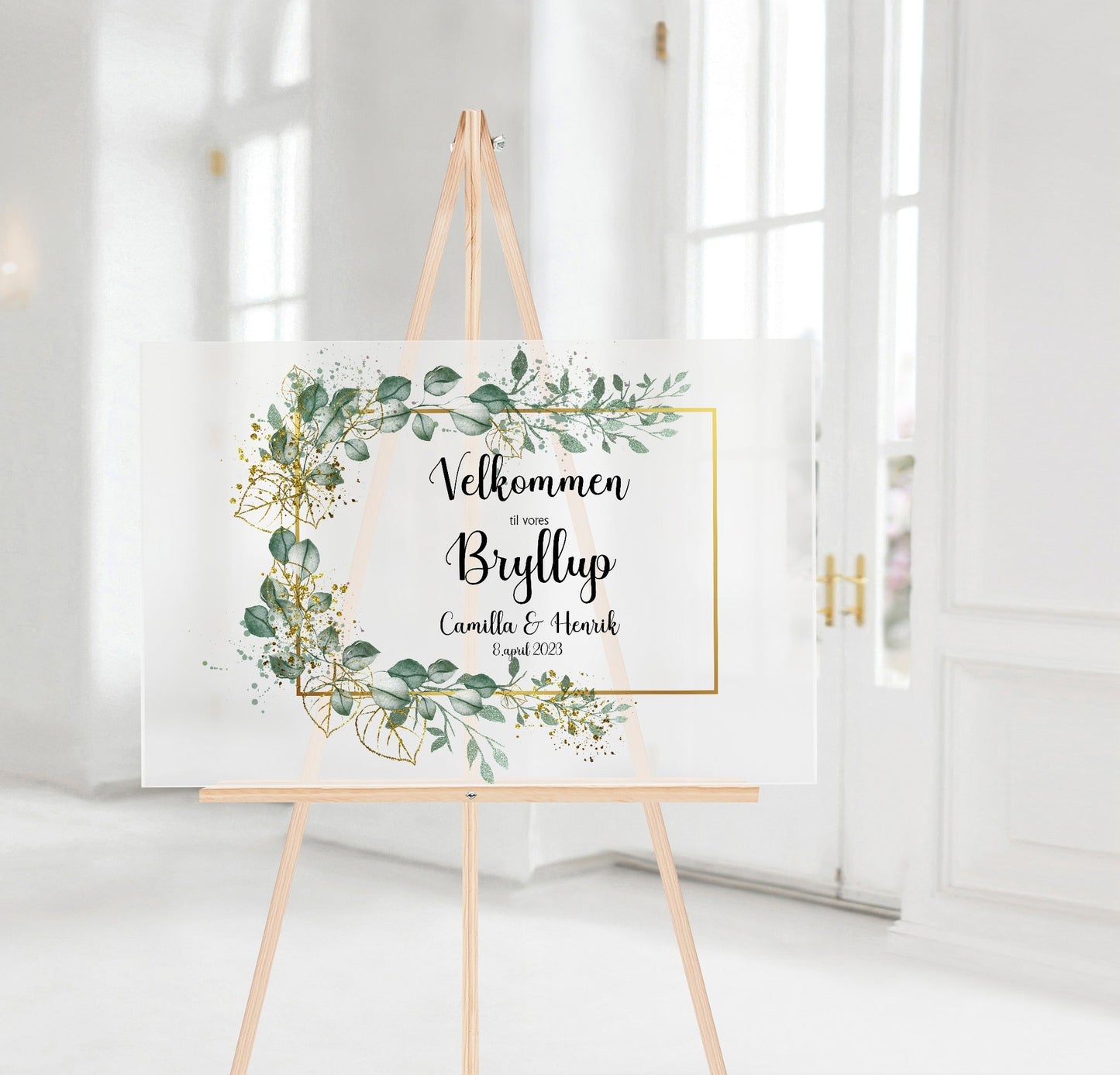 Velkomstskilte, akrylskilte, bryllup, fest, barnedåb, navngivning, Renata's wood work, menukort, bordkort, bordplan, tidsplan