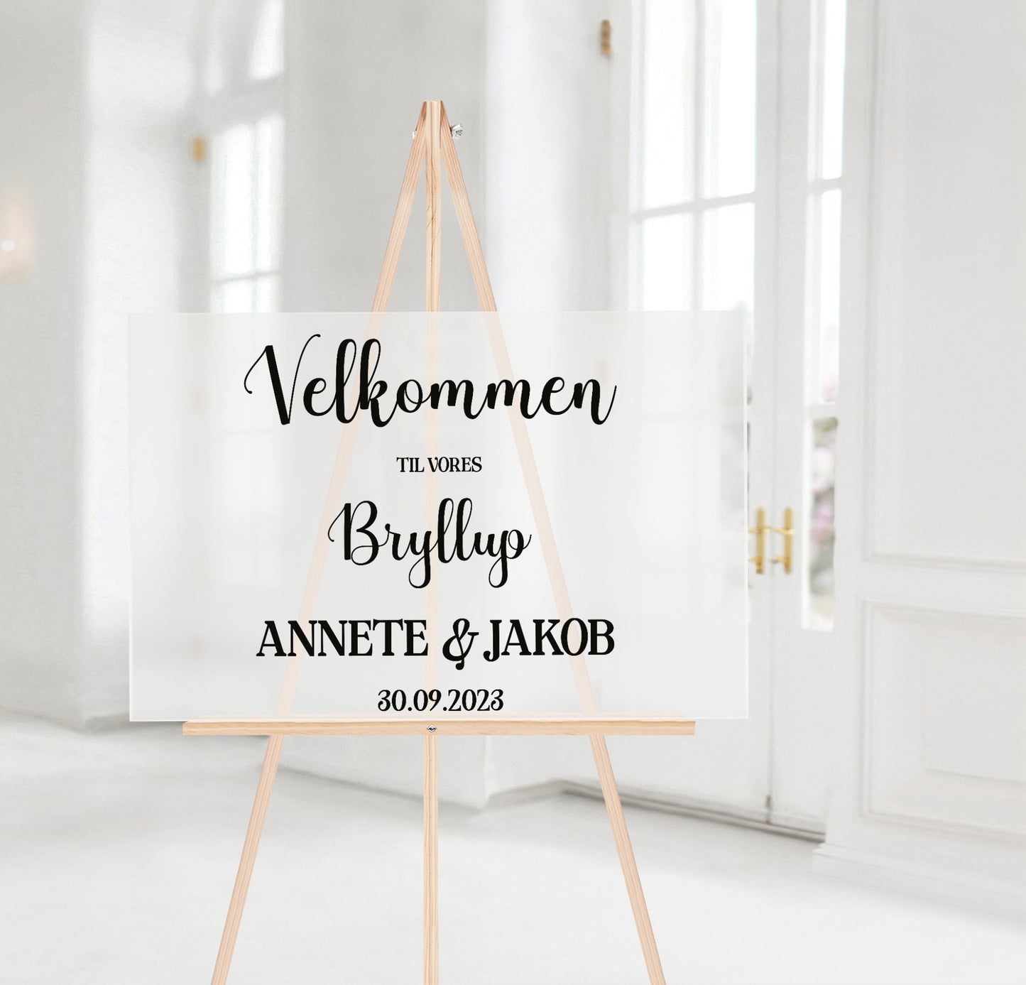 Velkomstskilte, akrylskilte, bryllup, fest, barnedåb, navngivning, Renata's wood work, menukort, bordkort, bordplan, tidsplan