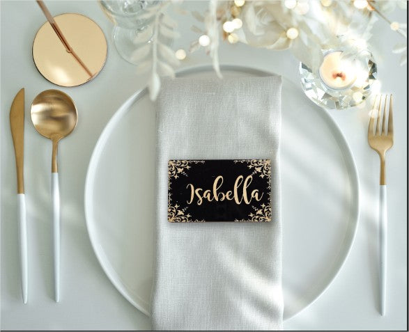 Bordkort - guldfarvet skrift