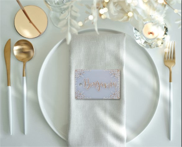 Bordkort - guldfarvet skrift