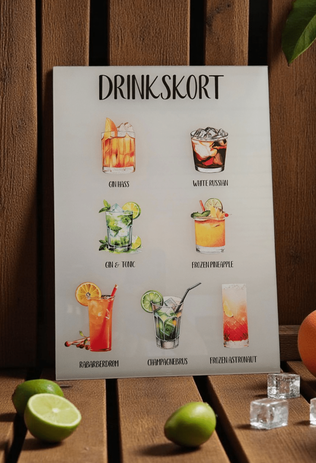 Drinkskort *med drinksgrafik - akryl - Renata's Wood Work