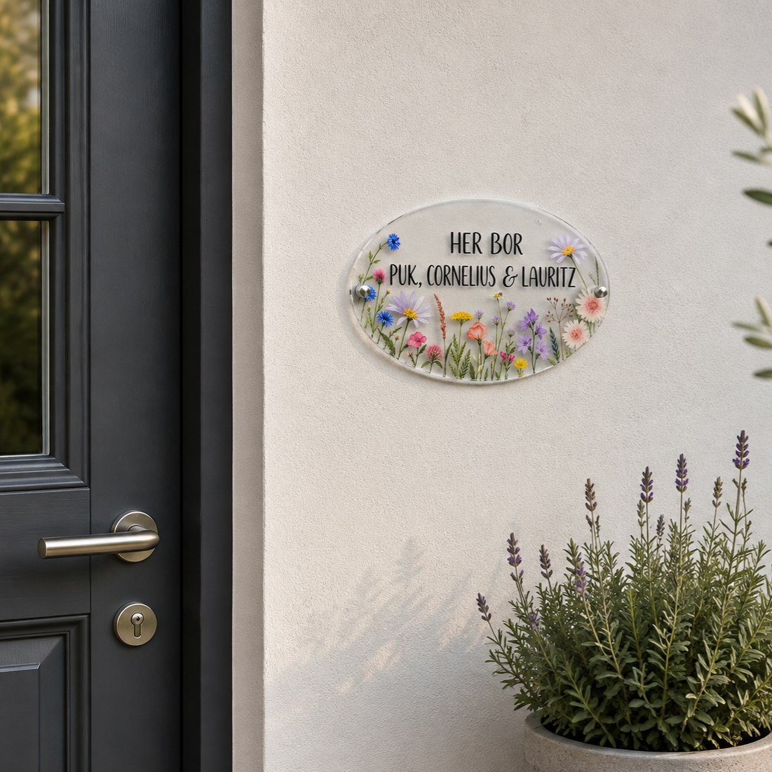 Dørskilt med navn-Vildblomster