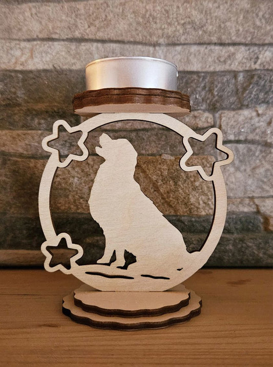 Lysestager med hundesilhuet - Renata's Wood Work